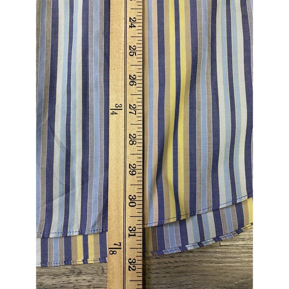 Alan Flusser Button Down Men's Size Large Striped Dress Shirt Blue Yellow - Picture 6 of 9